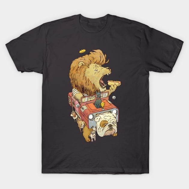 Lion in a Dog Car T-Shirt by jesse.lonergan